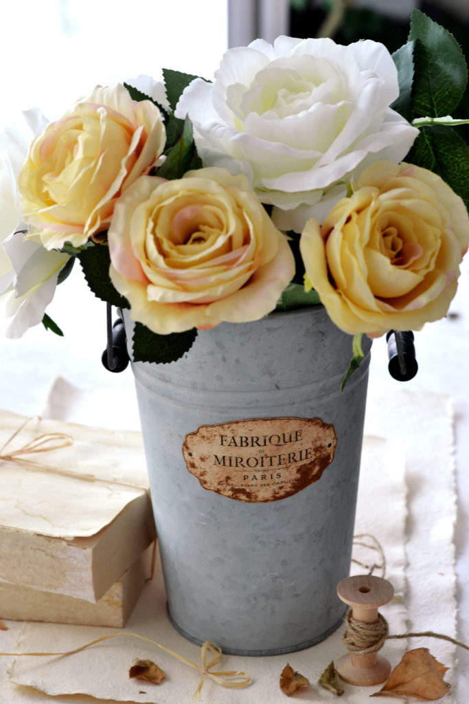 Galvanized Vase with Roses