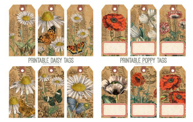 Poppies and Daisies collage tags