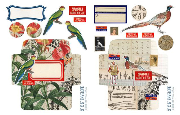 Birds and labels envelopes and stickers