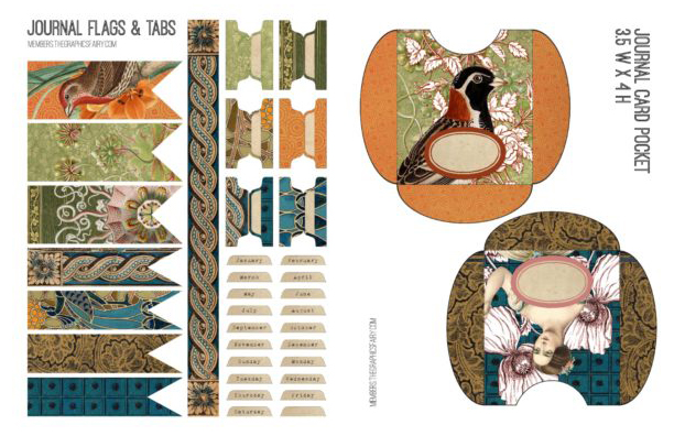 Bohemian collage with ladies and birds tabs and envelopes