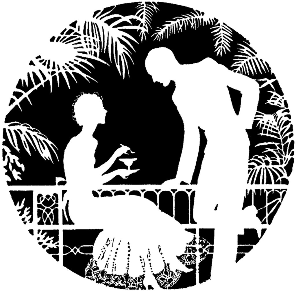 Vintage Elegant Couple Silhouette Amid Palms Image!