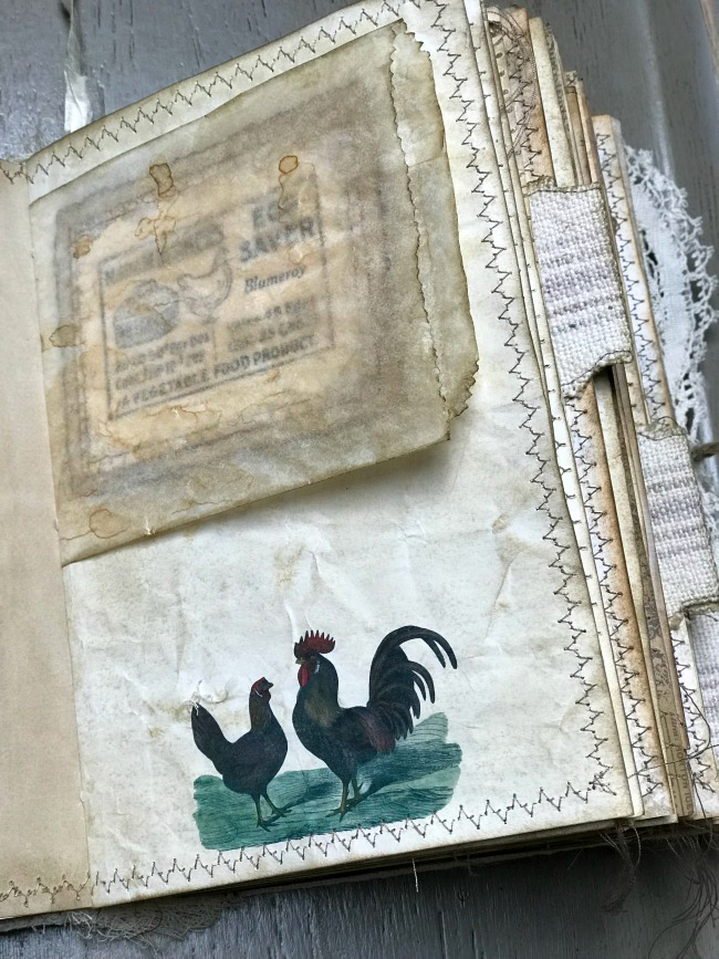 Junk journal page with chickens