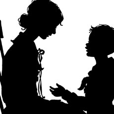 silhouette of mother and son