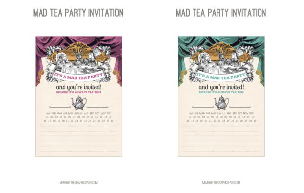 Alice in Wonderland Collage invitations