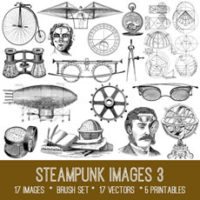 Steampunk collage with men and technical drawings