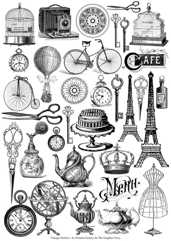 Vintage stickers with french theme