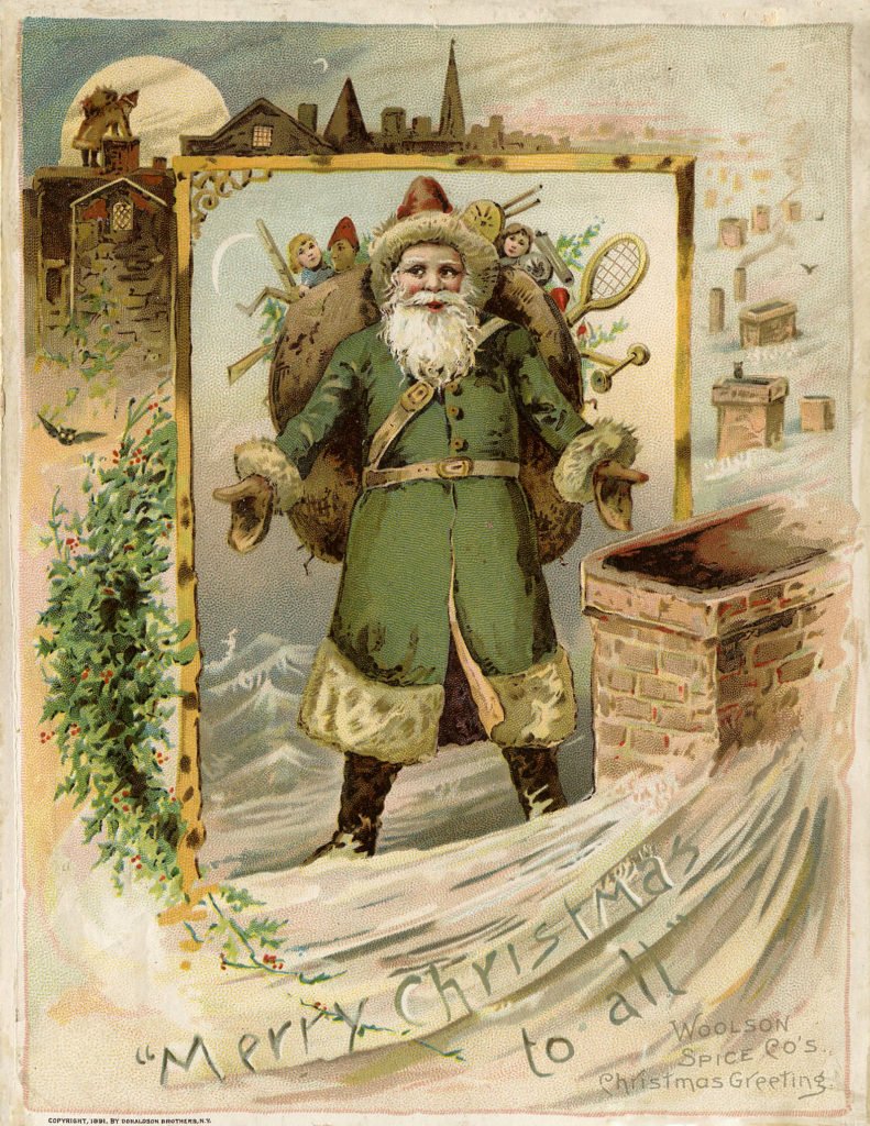 Christmas Victorian Santa Claus in Green Robe