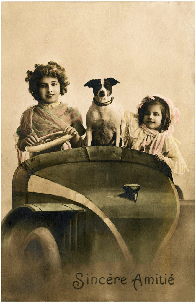 Old Photo Kids with Dog and Car