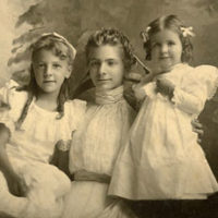 2 girls with mother antique photo