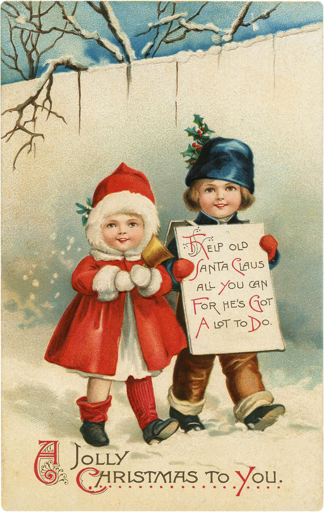 Two Christmas Children in Snow Images with Sign