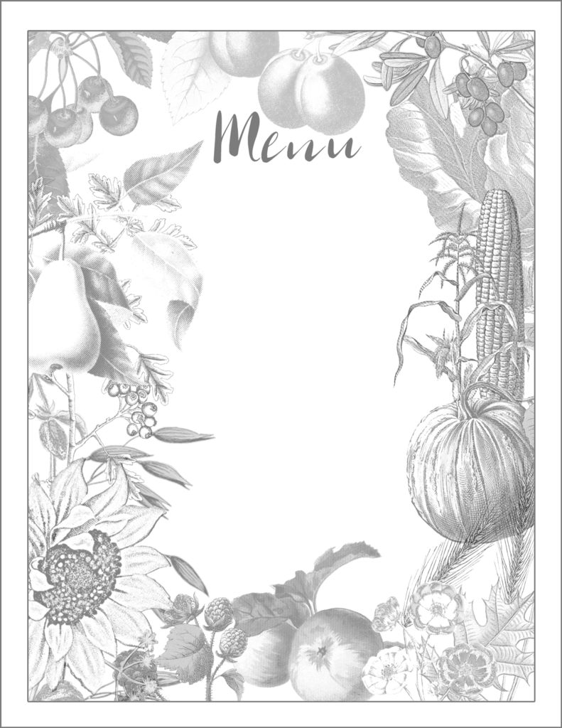 Menu with fruit and vegetables