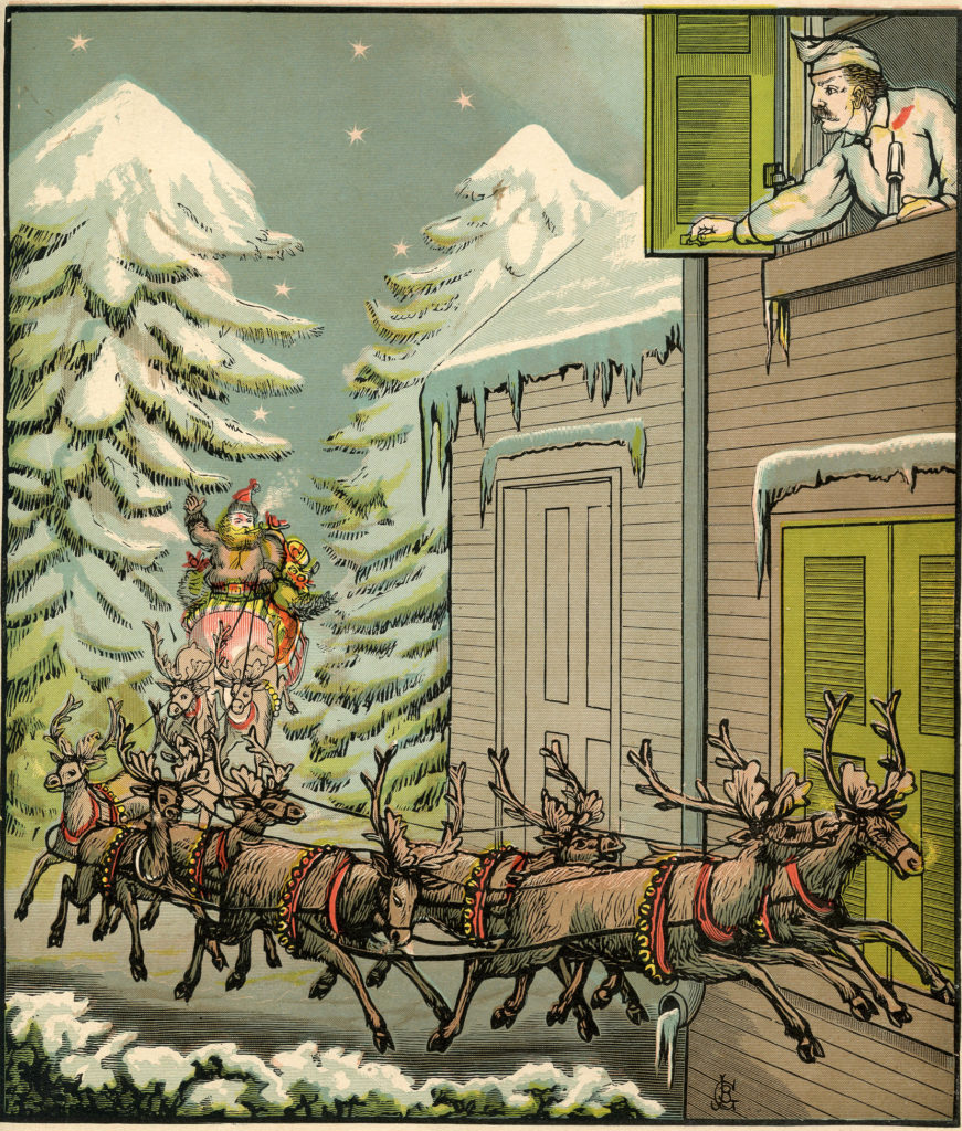 Santa with sled and reindeer image