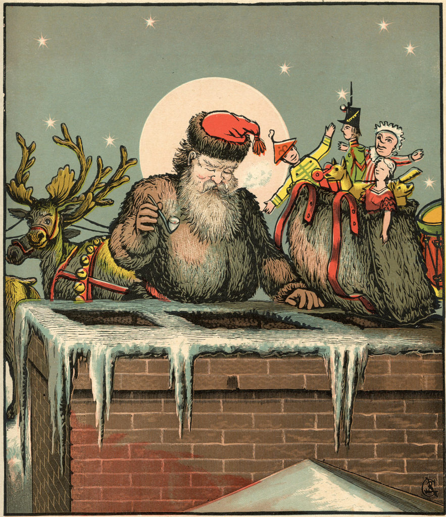 Early Santa Image with Toys and chimney