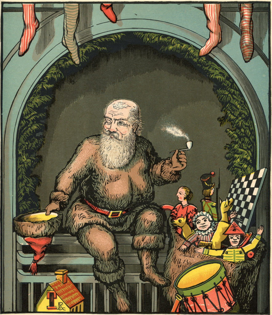 Early Santa Image with Toys in fireplace