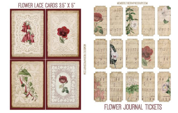 Red and White flowers collage cards