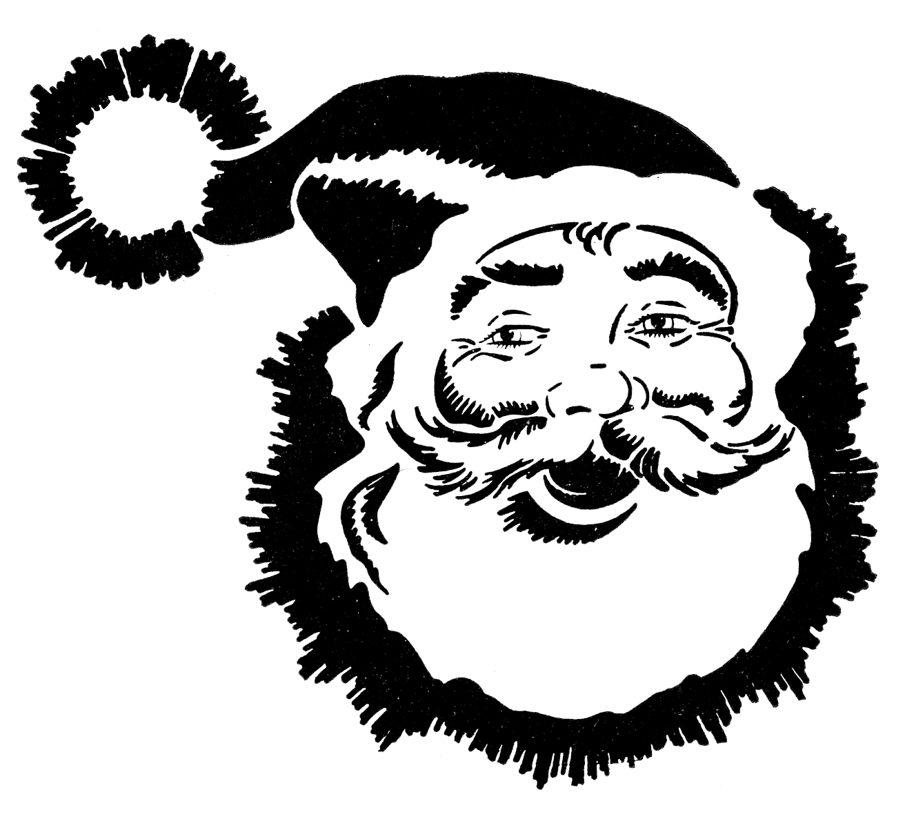 santa claus face clipart black and white