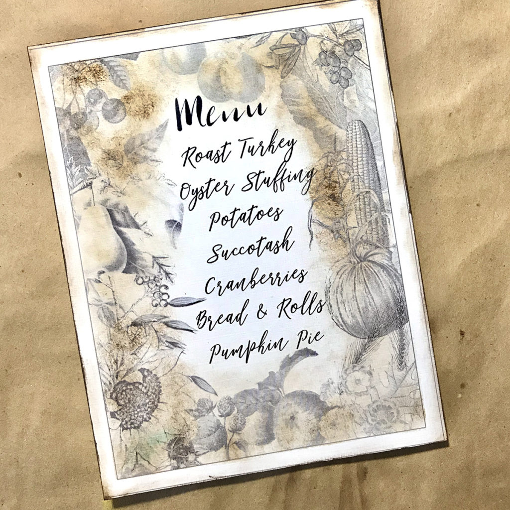 Gray Thanksgiving Mixed Media Menu distressed