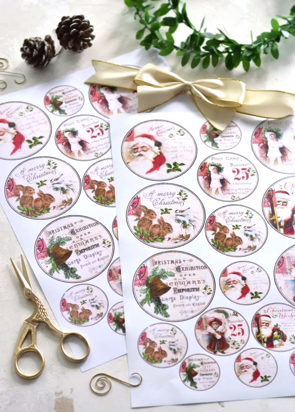 Christmas Gift Tags Sticker Set Vintage Style Set of 22