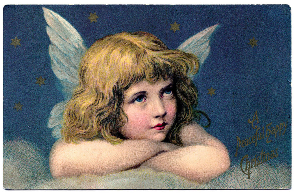 Vintage Christmas Angel on Cloud Postcard