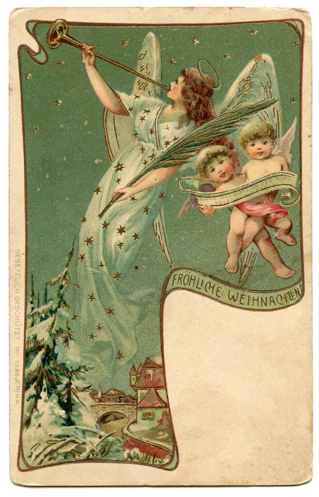 Christmas Angel with Horn and cherubs