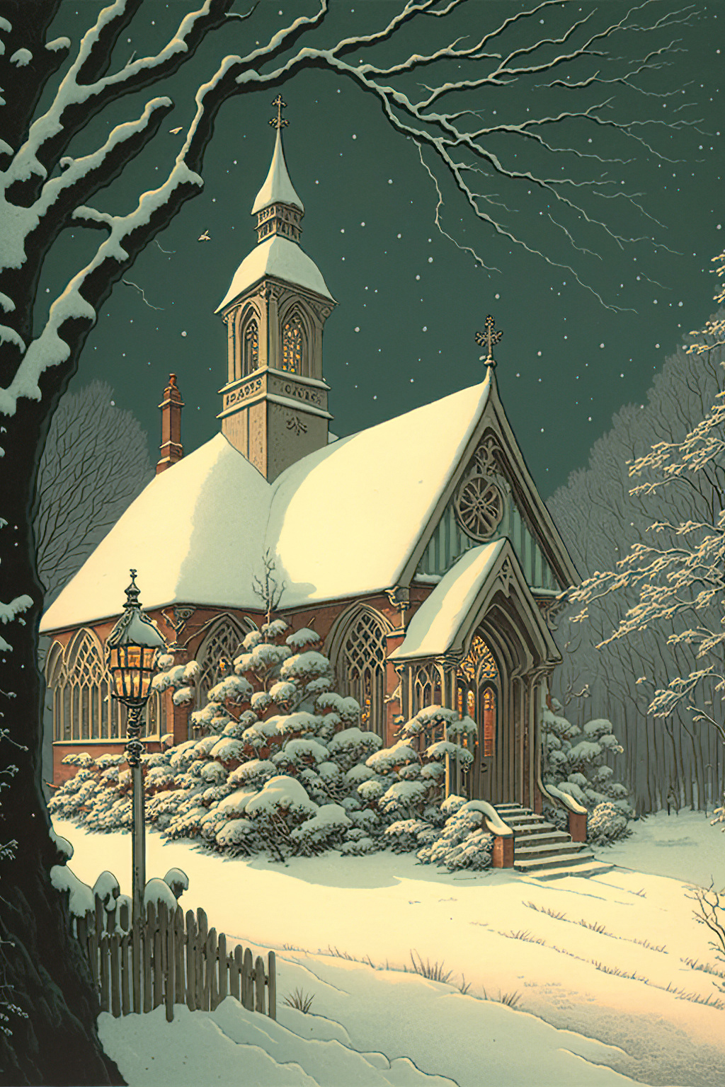 Christmas Church Winter Scene
