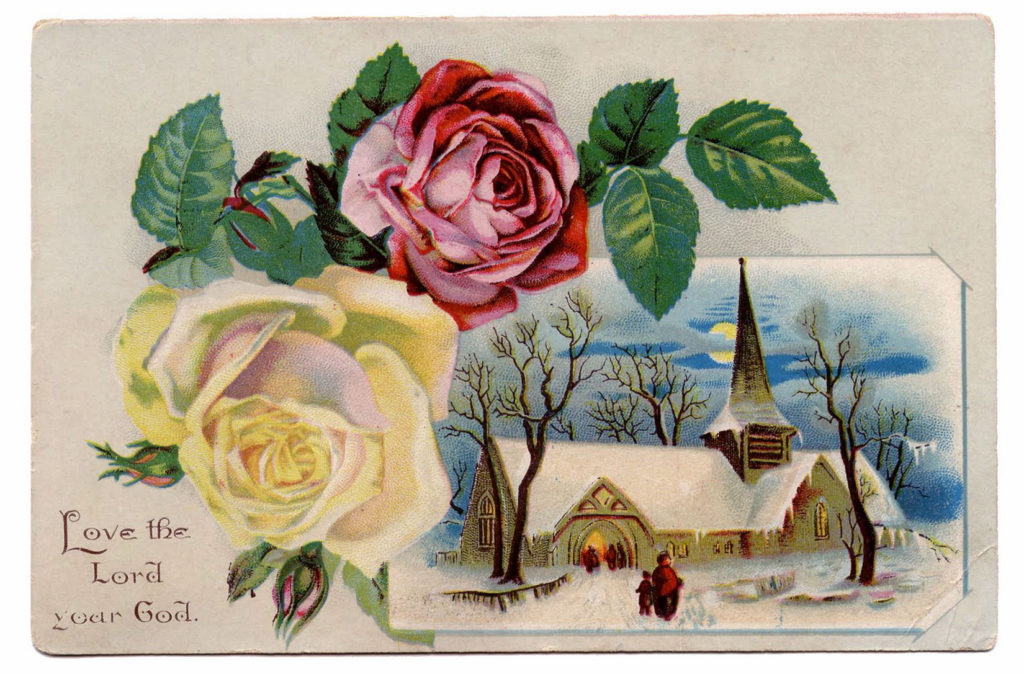 Winter Christmas Church Image with Roses