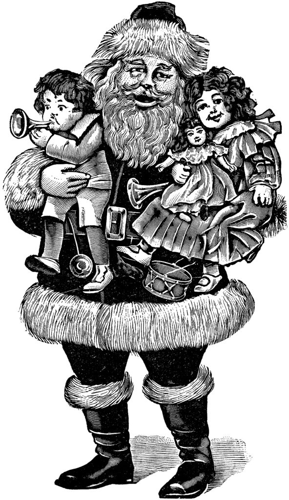 Old World Santa Illustration with Dolls