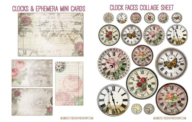 Clock Faces Collage with flowers