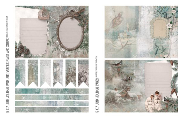 Abstract Paintings in Winter Tones collage with birds