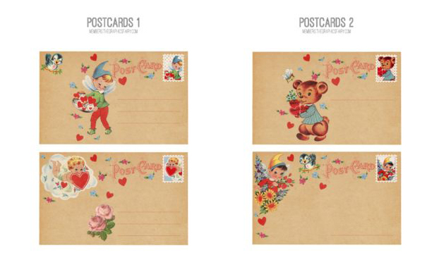 Retro Children with Valentines Collage postcards