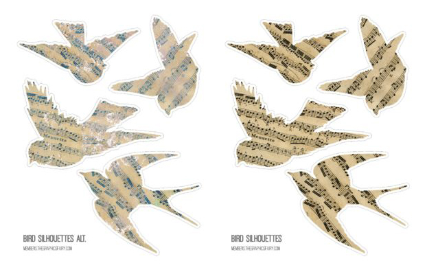 Antique Sheet Music Collage birds