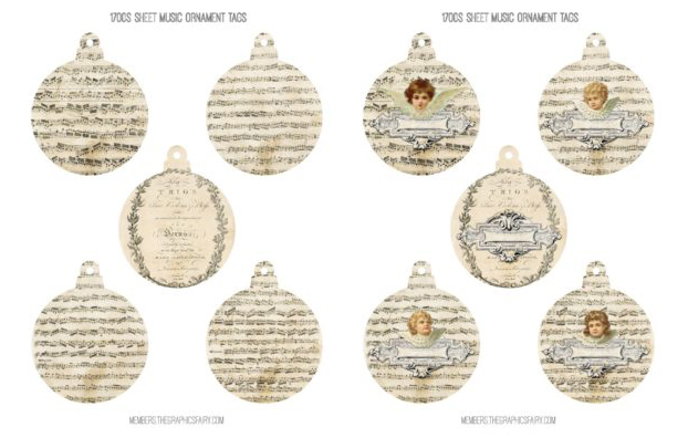 Antique Sheet Music Collage ornaments