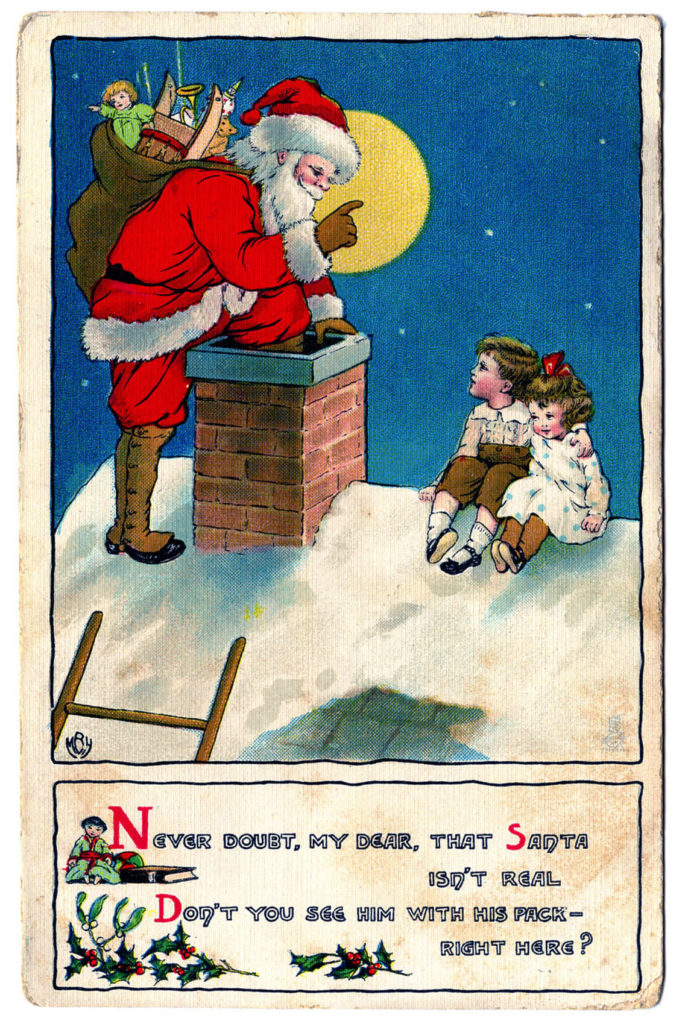 Vintage Santa in Chimney Image