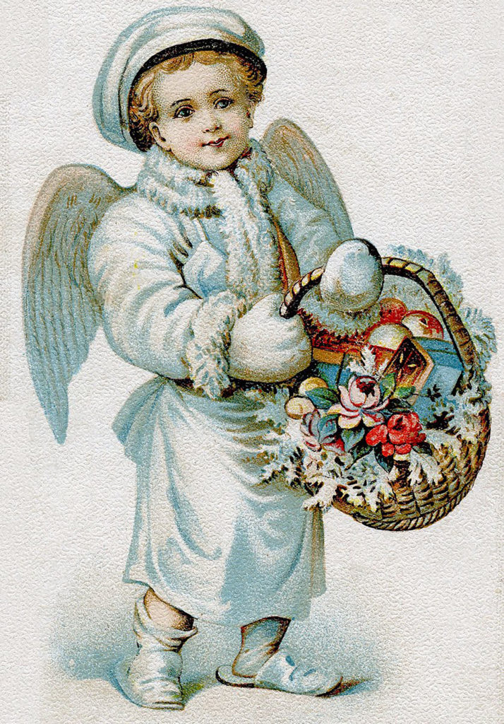 Christmas Angel Boy Basket Flowers