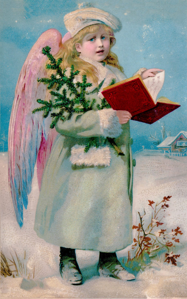 Angel with Book and Christmas Tree