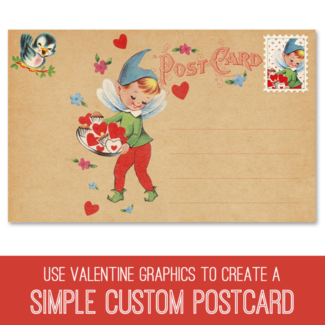 postcard Retro Children with Valentines Collage