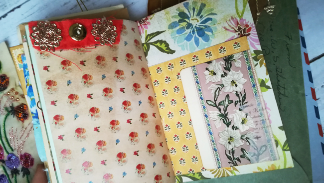 valentine junk journal with sari fabric