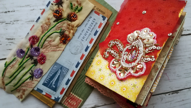 valentine junk journal with sari fabric