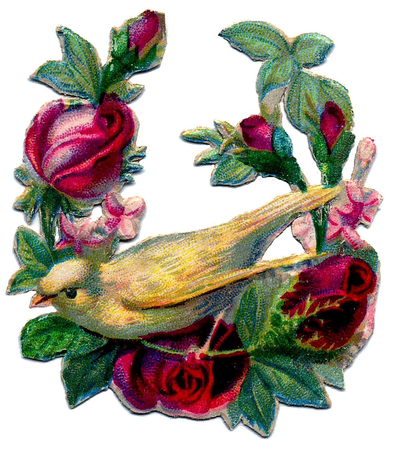 Canary on Red Rose Wreath