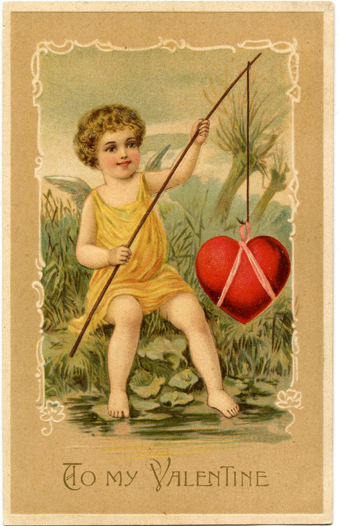 Valentine Cherub Heart Fishing Image