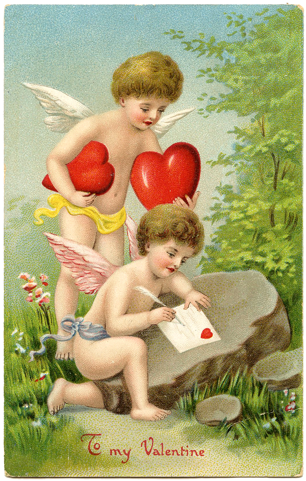 Valentine Cherubs with Puffy Hearts