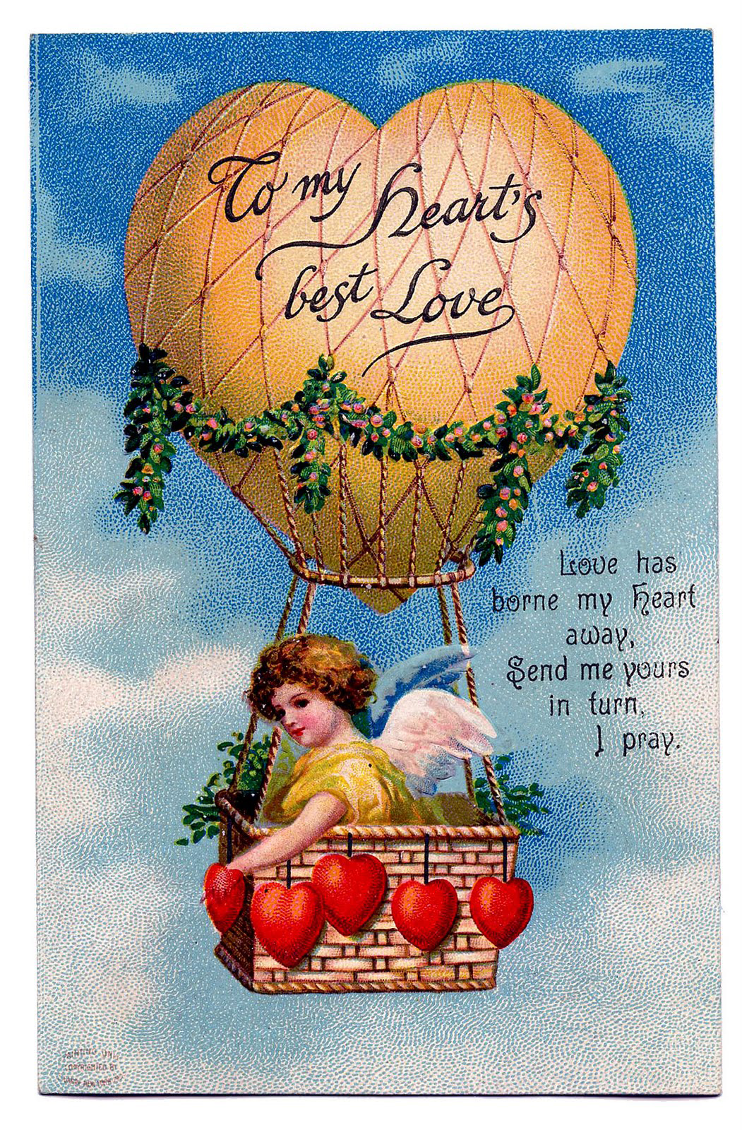 Vintage Valentine cherub hearts antique illustrations set of 8 scrap booking 