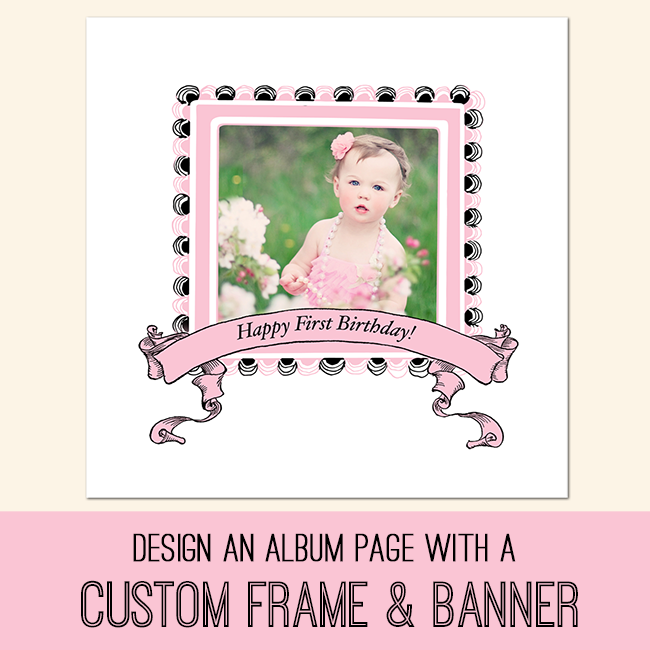 Photo of child framed with banner