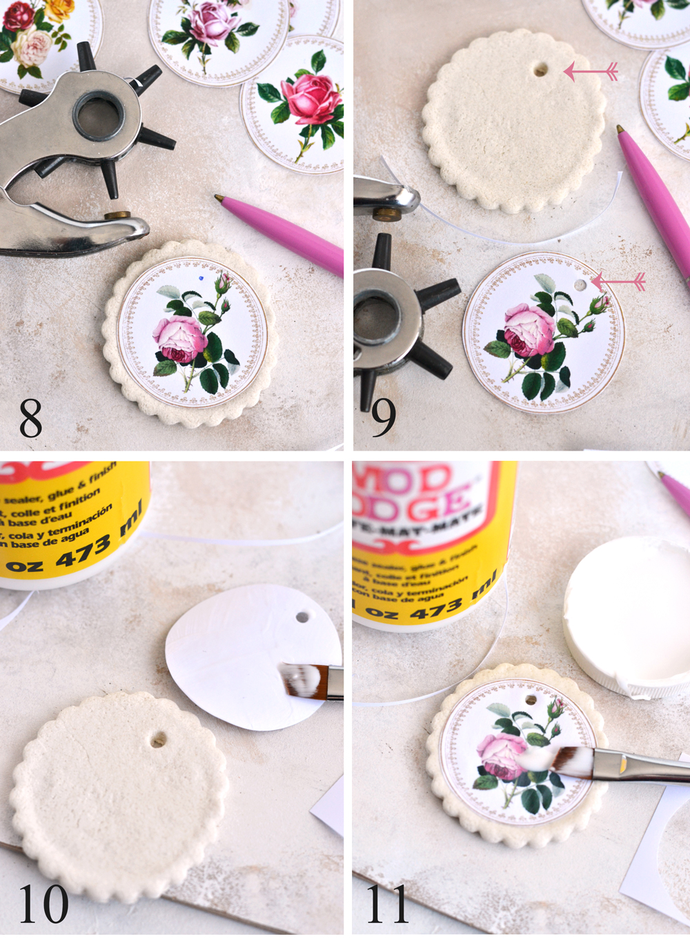 Gluing stickers to ornaments
