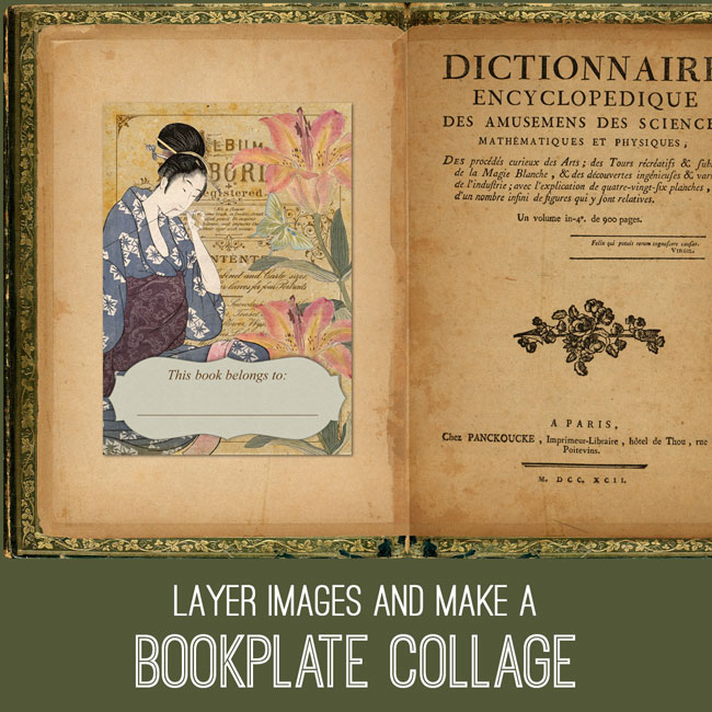 bookplate collage with lady