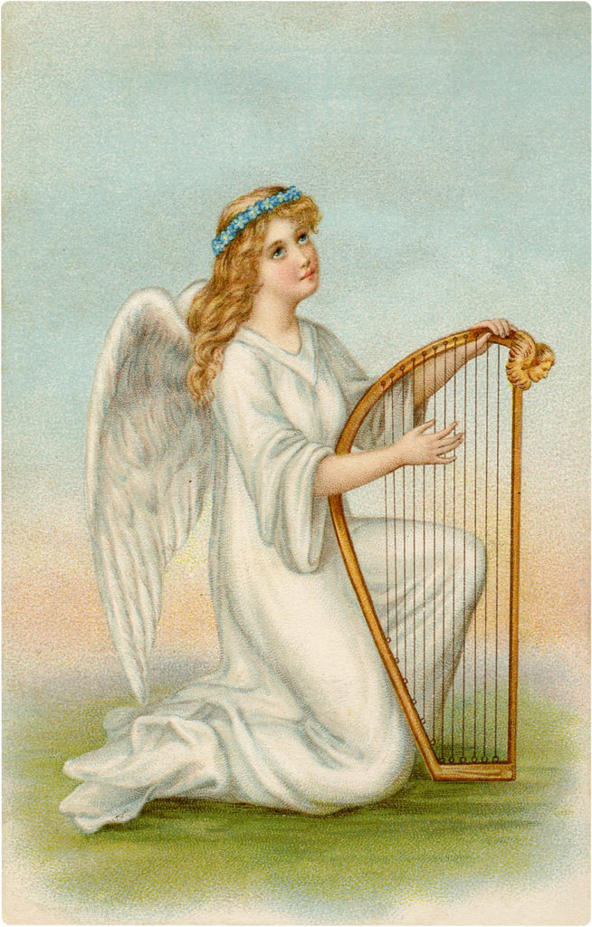 Pretty Easter Angel Image with Harp