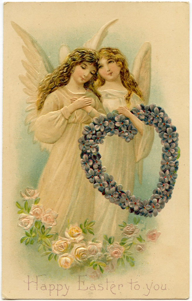 Easter Angels with Floral Wreath