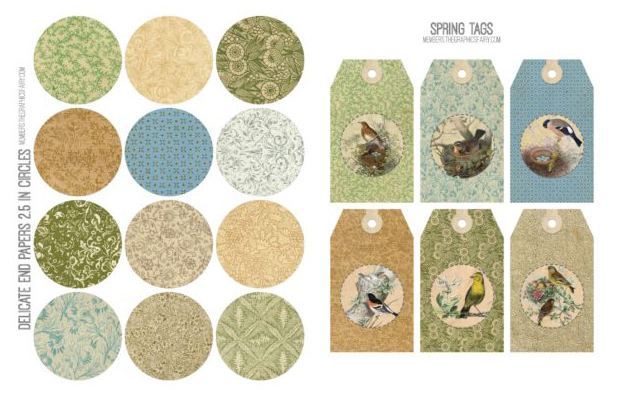 vintage floral papers collage tags