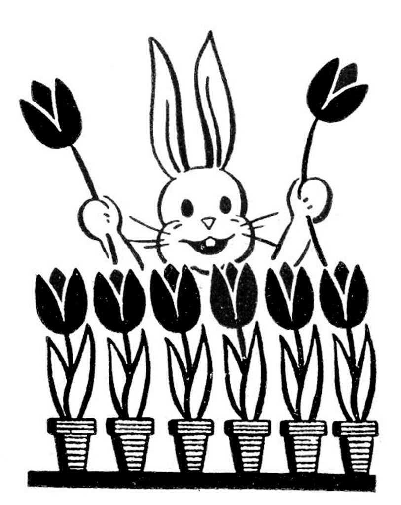 Retro Easter Bunny with Tulips