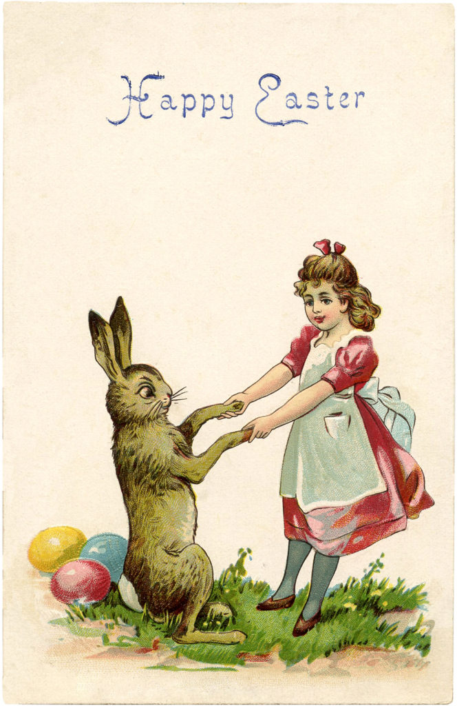 Vintage Easter Bunny with Child Dancing